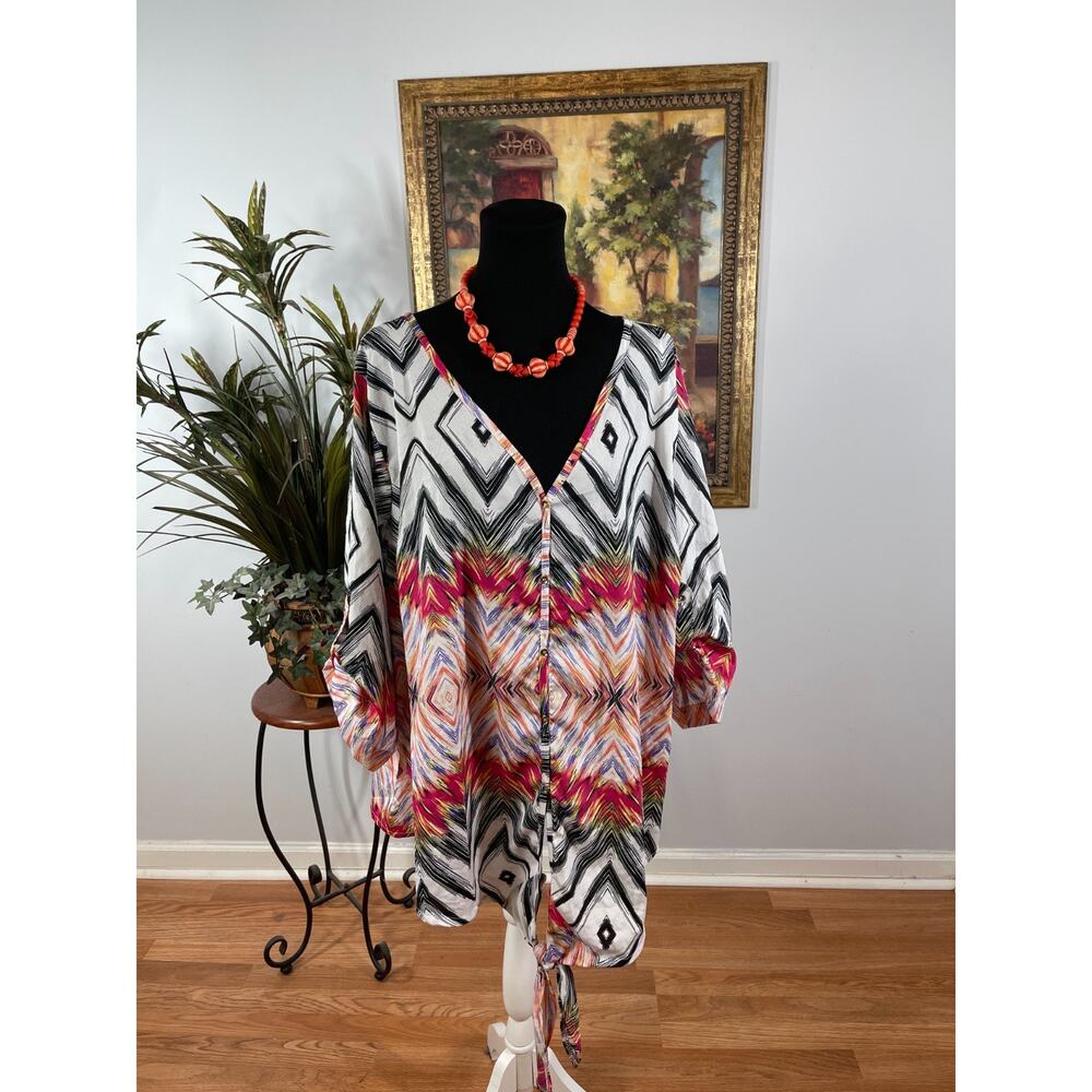 Lucky Diamonds Blouse Top Women's Size 5X Chevron Pattern Tribal Maximalist